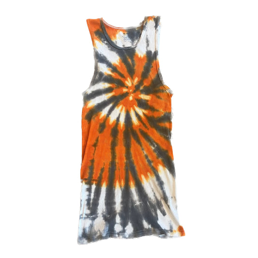 Orange, White & Gray (UT, BENGALS) Starburst Spiral Tie Dye Tank Top - ADULT LARGE