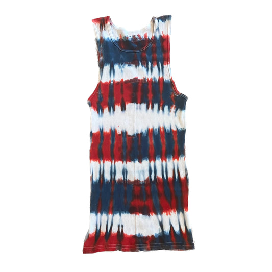 Red, White & Blue Stripped Tie Dye Tank Top - ADULT LARGE