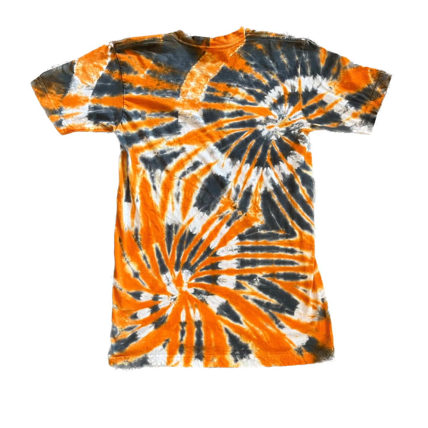 Orange & Gray Starburst Double Spiral V-Neck Tie Dye T-shirt - ADULT SMALL