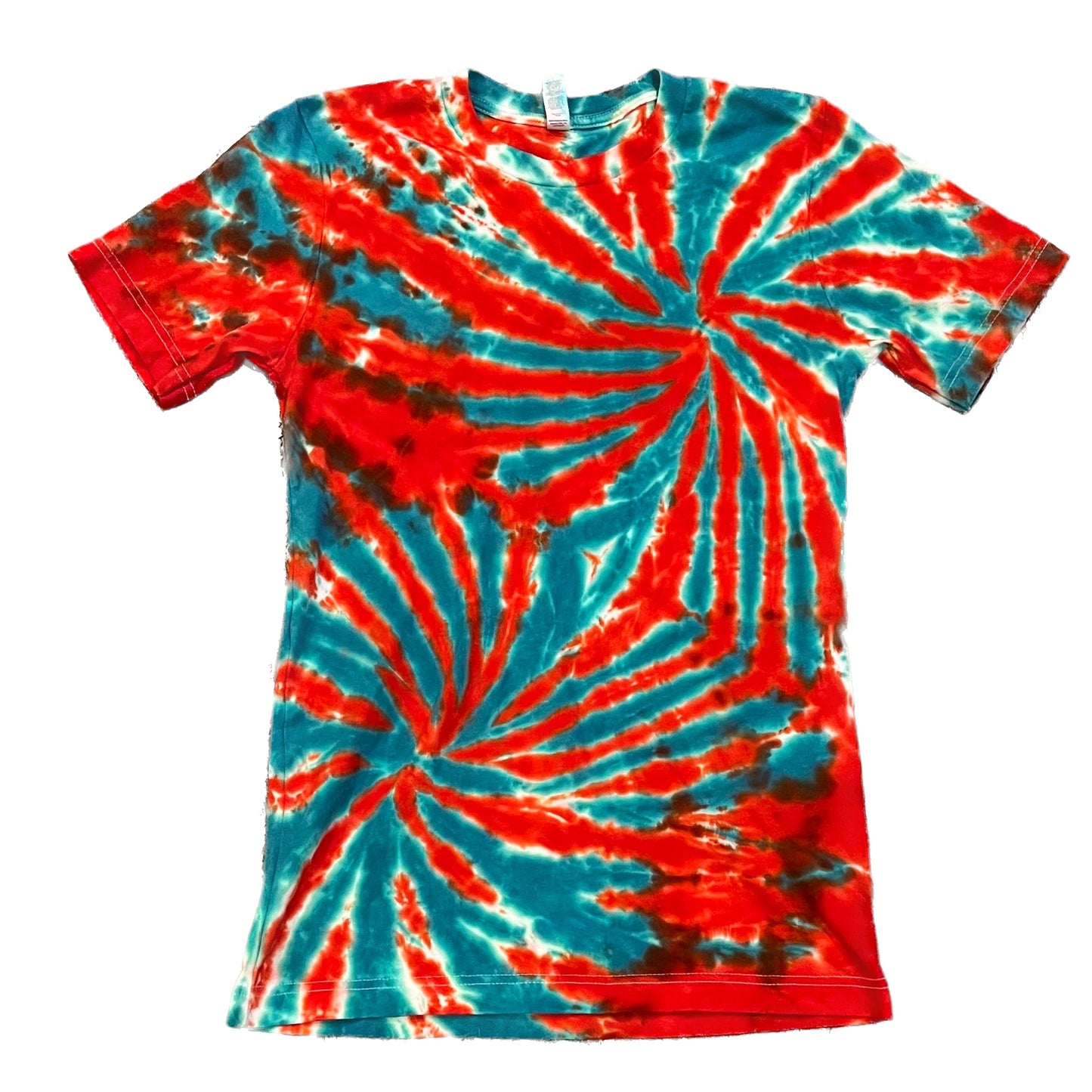 Red & Green Mint Double Spiral Tie Dye T-shirt - ADULT SMALL