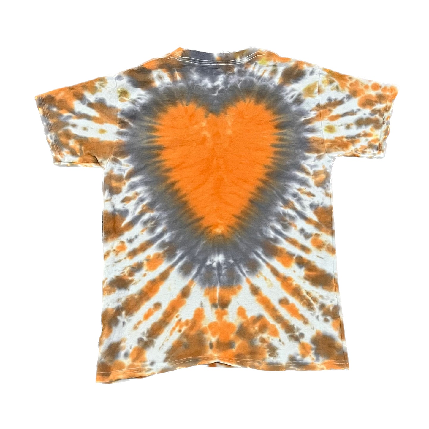 Orange and Gray Heart (on the back; UT) Tie Dye T-shirt - YOUTH LARGE (14-16)