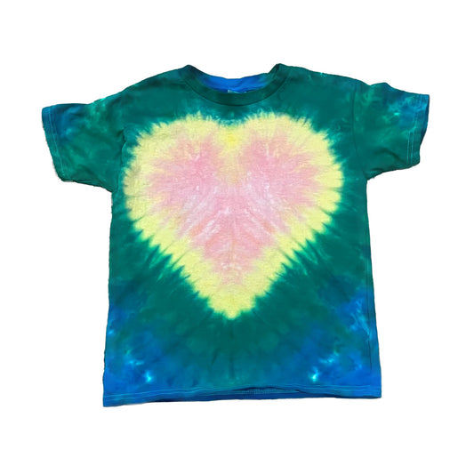 Pink & Yellow Heart Tie Dye T-shirt - YOUTH SMALL (6-8)