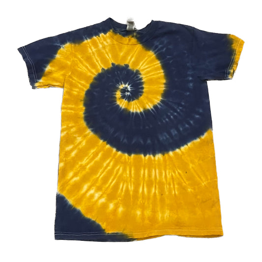 Navy & Gold Spiral (Notre Dame; IHS) Tie Dye T-shirt - ADULT SMALL