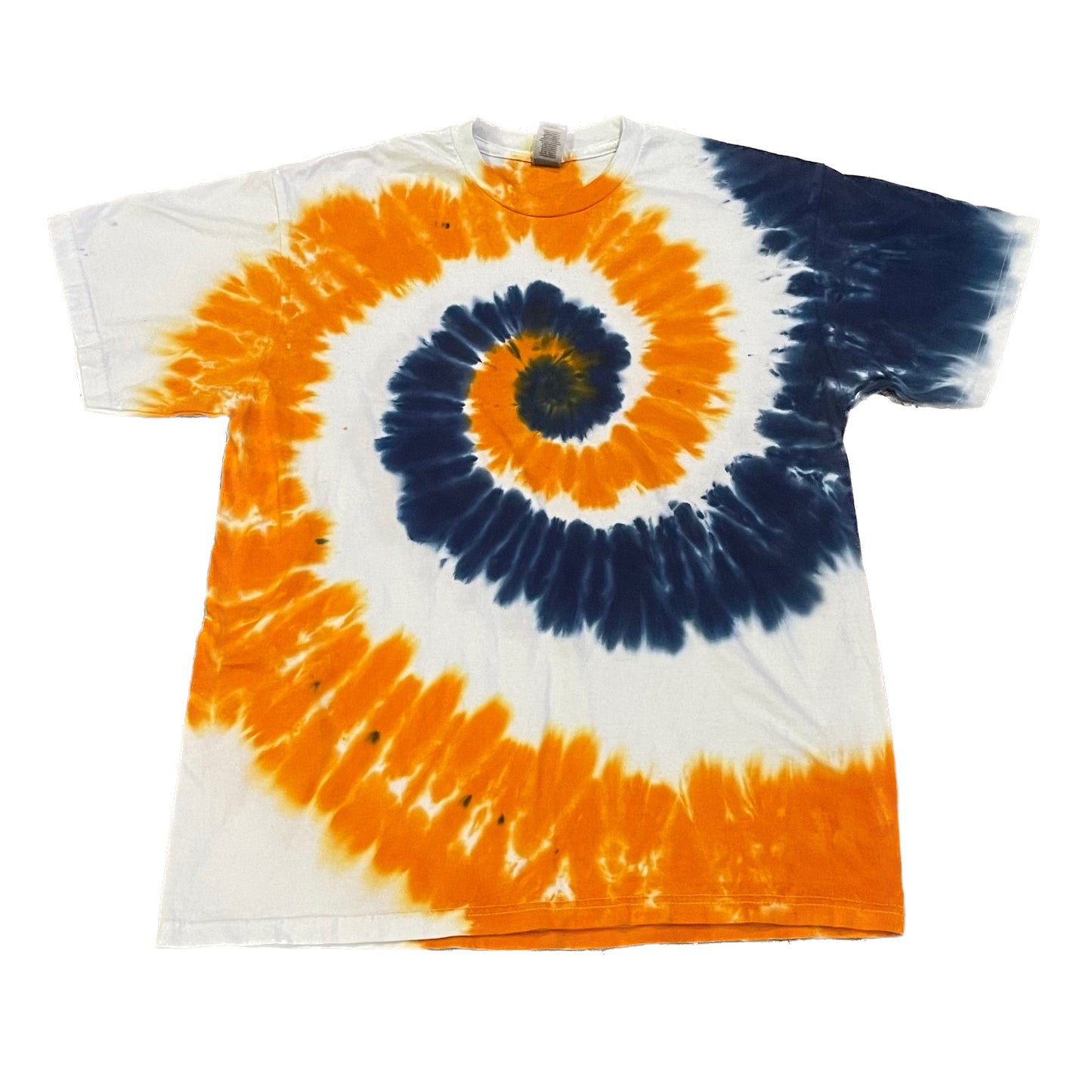 Orange, White & Blue Spiral Tie Dye T-shirt - ADULT LARGE